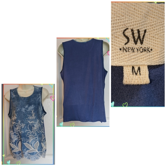 SW NEW YORK Tops - SW *NEW YORK* TIE DYED WHITE EMBROIDERED TANK TOP